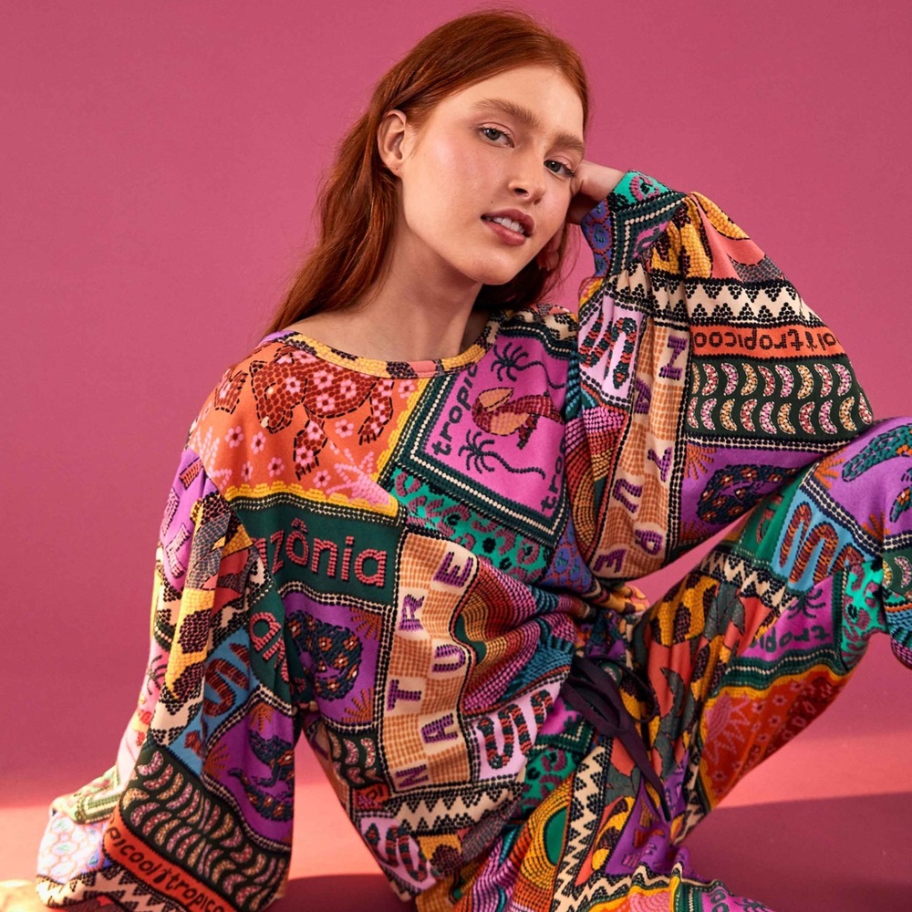 🌸NWT Farm Rio Multicolor Scarf Print Sweatshirt Size Small